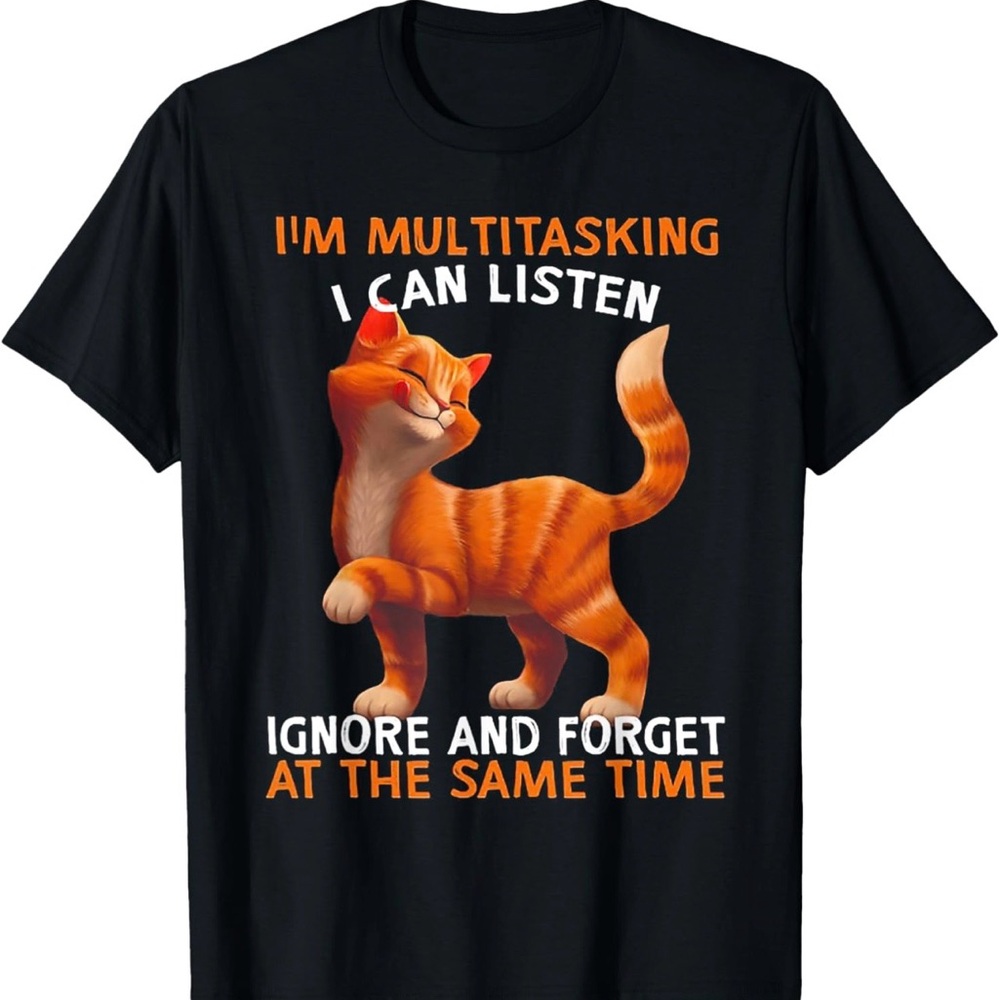Source Unknown Black Tee with Orange Tabby Cat Graphic